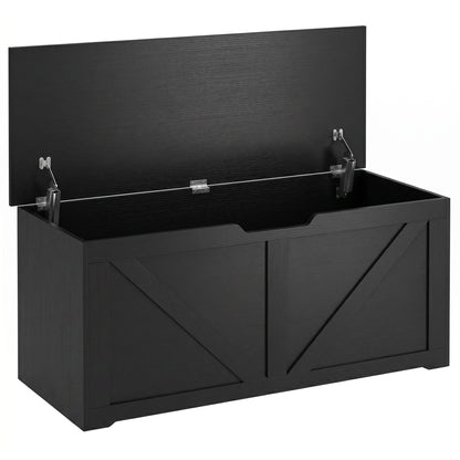 127L Home Storage Box, with Safety Hinges - Black Wood-Effect