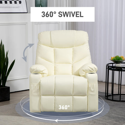 Manual Reclining Chair, Recliner Armchair with Swivel, Faux Leather, Footrest, Cup Holders, 86x93x102cm, Cream