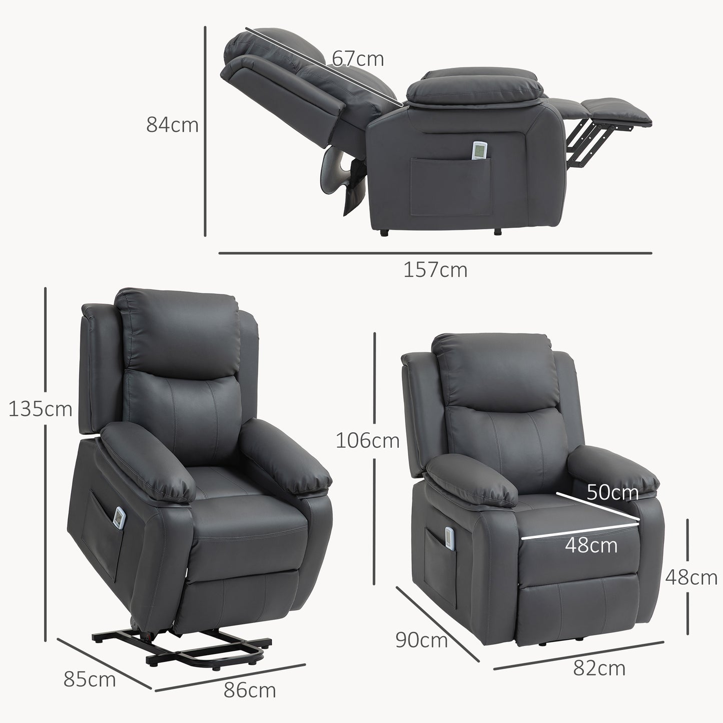 Riser and Recliner Chair with Vibration Massage, PU Leather Power Lift Chair for Elderly, Dark Grey