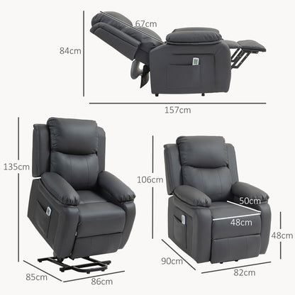 Riser and Recliner Chair with Vibration Massage, PU Leather Power Lift Chair for Elderly, Dark Grey
