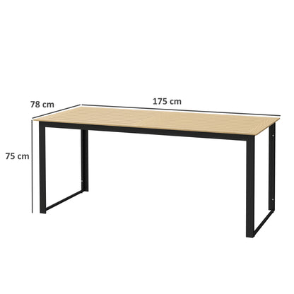 Garden Table for 6 People, 175 x 78 x 75 cm Rectangle Outdoor Dining Table with Slatted Top, Metal Frame, for Balcony, Deck