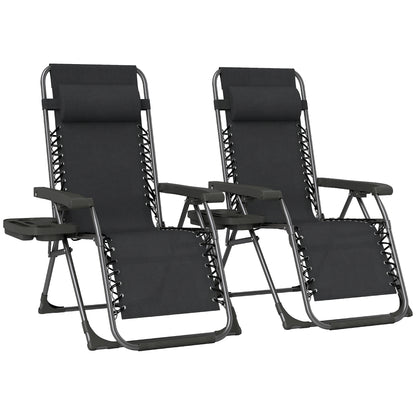 Zero Gravity Chairs Set of 2, Folding Sunloungers Reclining Garden Chairs with Cup Holder, Headrest, Black