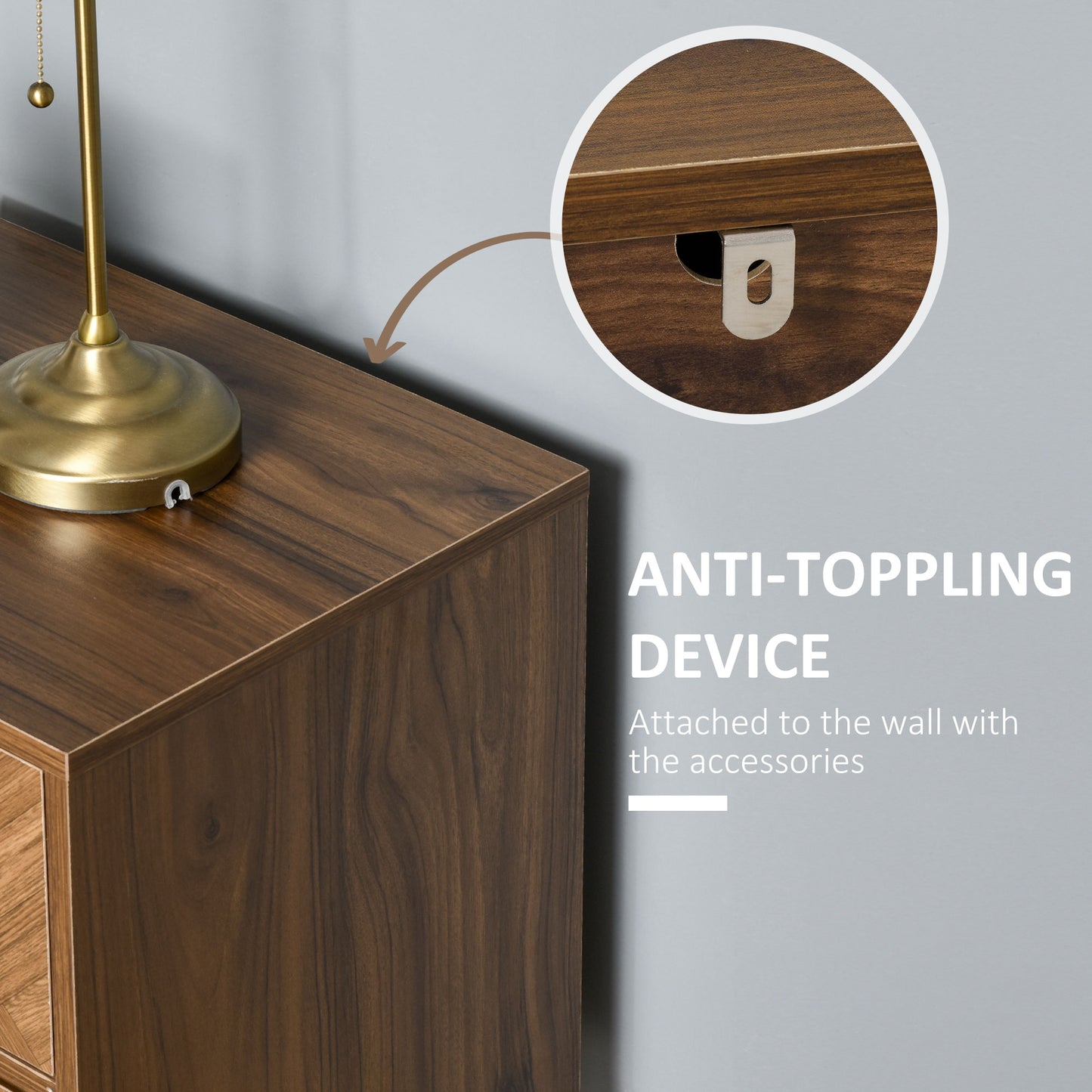 Bedside Table with Two Drawers, Side Cabinet Storage Unit with Metal Handles, Organisation Furniture for Living Room
