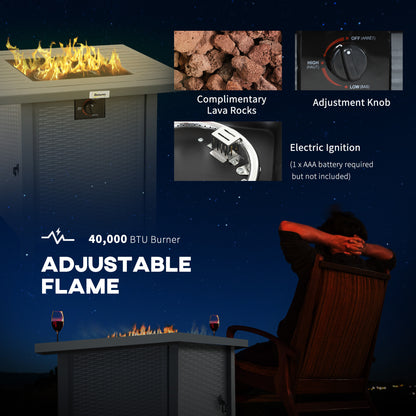 Rattan-style Propane Gas Fire Pit Table with 40,000 BTU Burner, Square Smokeless Firepit Patio Heater with Thermocouple