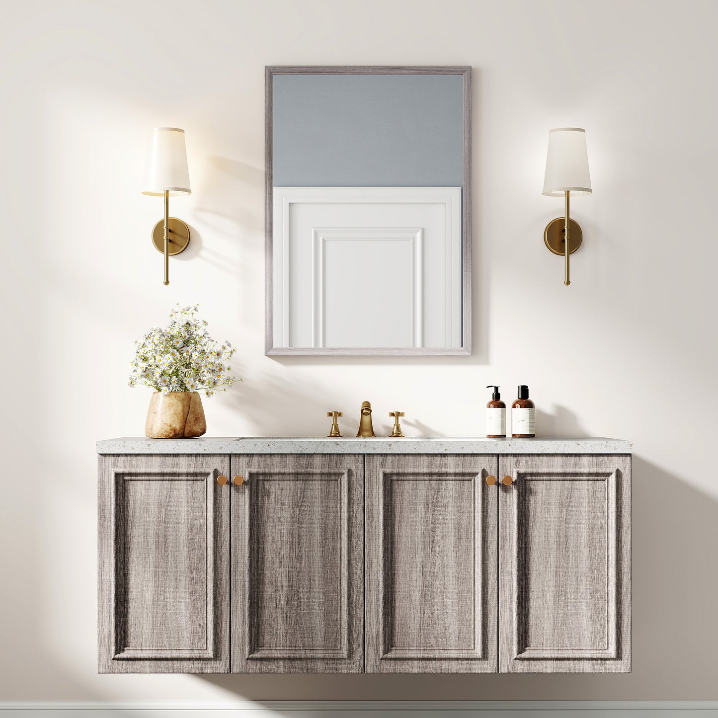Wall Bathroom Mirror, 50 x 70 cm Wall-Mounted Mirror for Living Room, Bedroom, Hallway, Grey