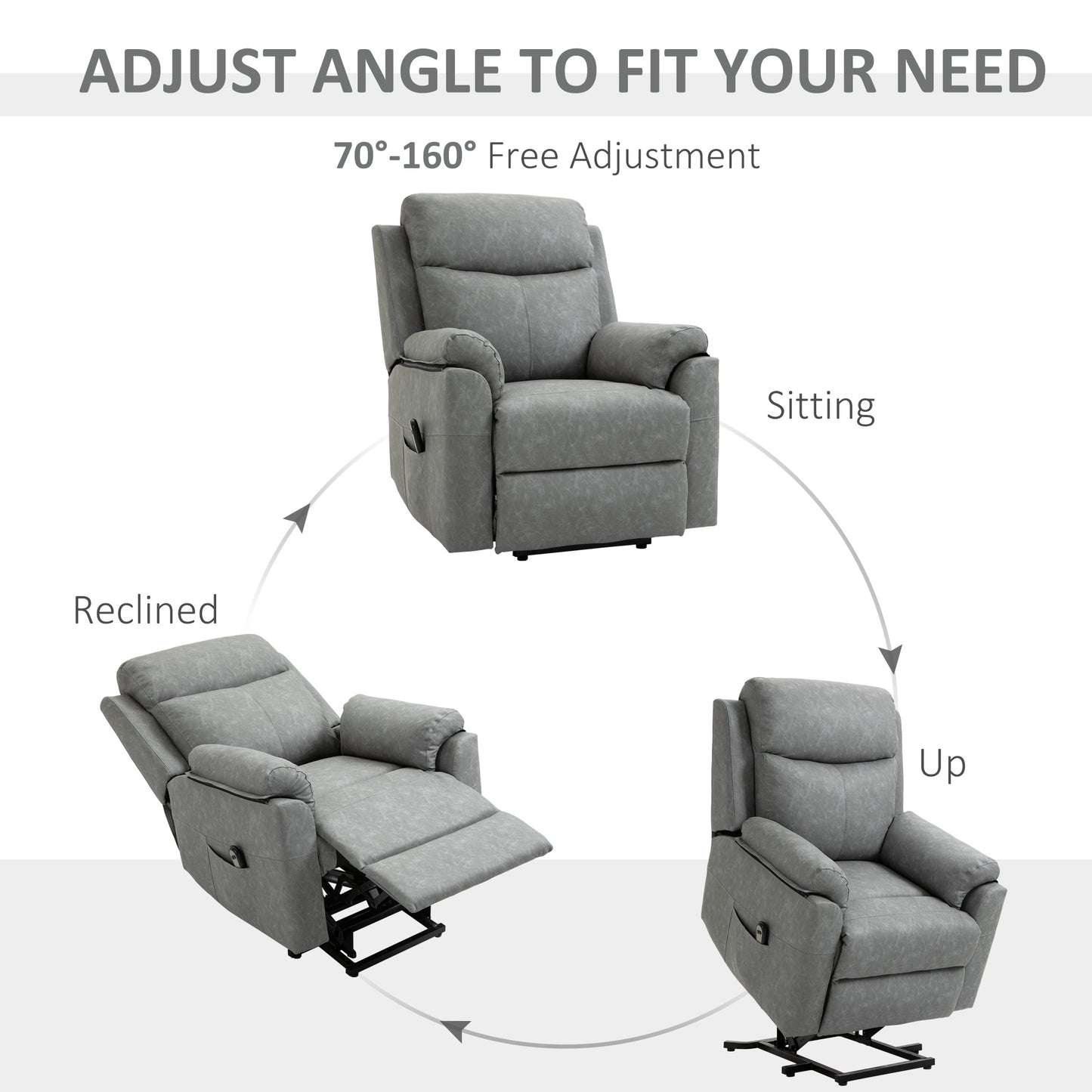 Faux Leather 70° Electric Riser Recliner Chair - Grey