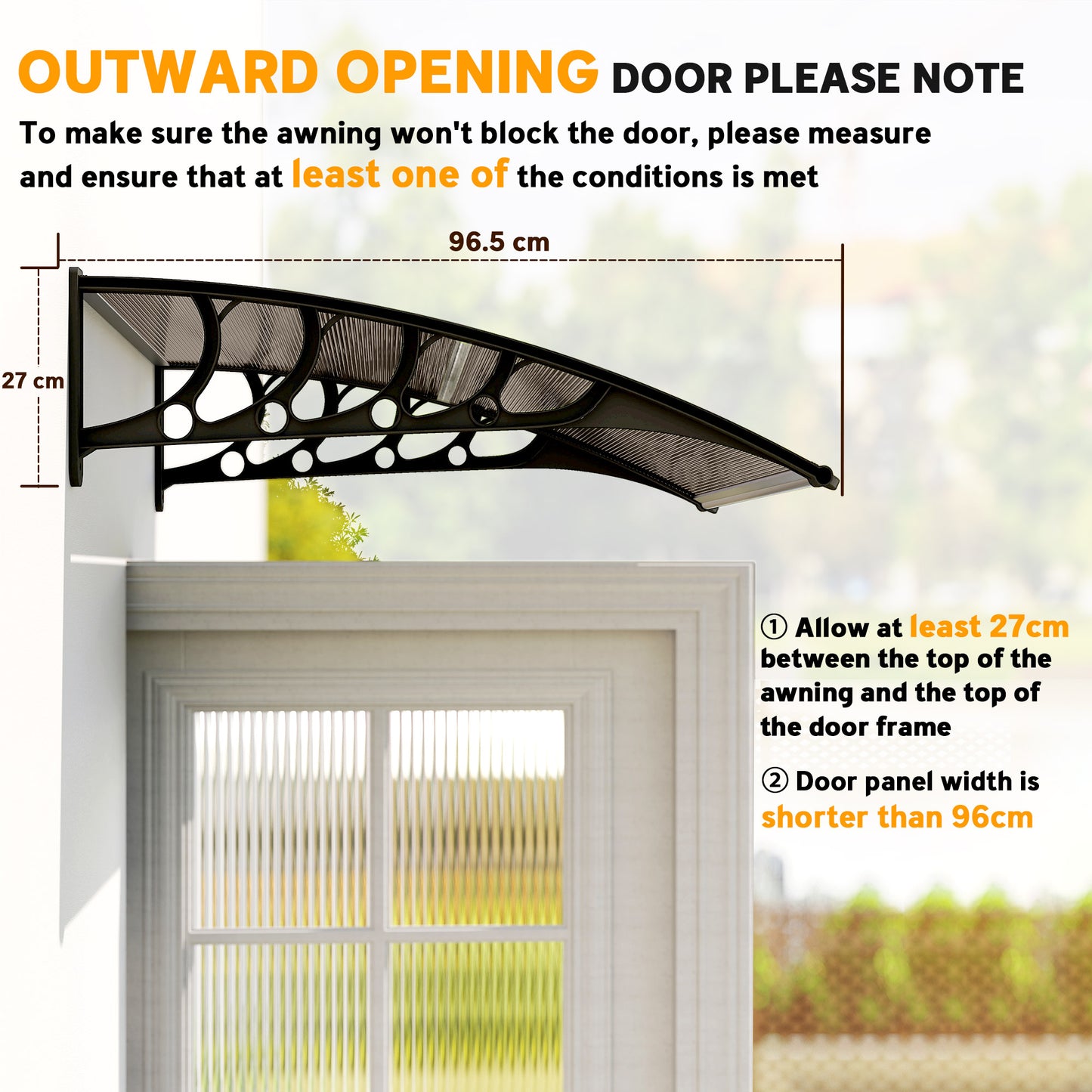 Front Door Canopy, Outdoor Awning, Rain Shelter for Window, Porch and Front/Back Door, 103 x 96.5 cm, Brown