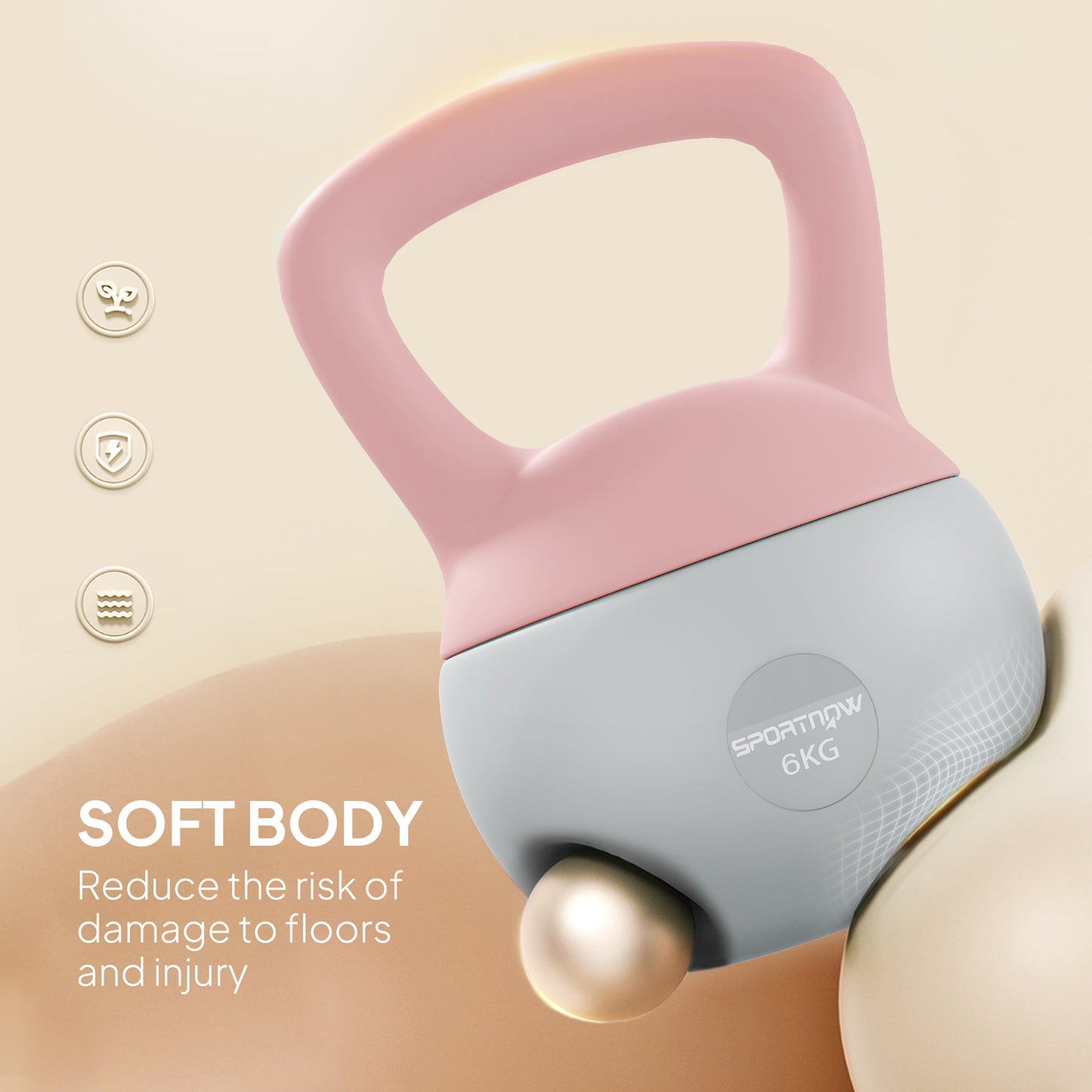 6KG Soft Kettlebell, Kettlebell with Non-Slip Handle for Home Gym, Weight Lifting, Strength Training, Pink/Grey