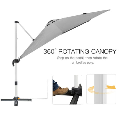 3 x 3(m) Cantilever Roma Parasol, Square Garden Umbrella with Cross Base, Crank Handle, Tilt