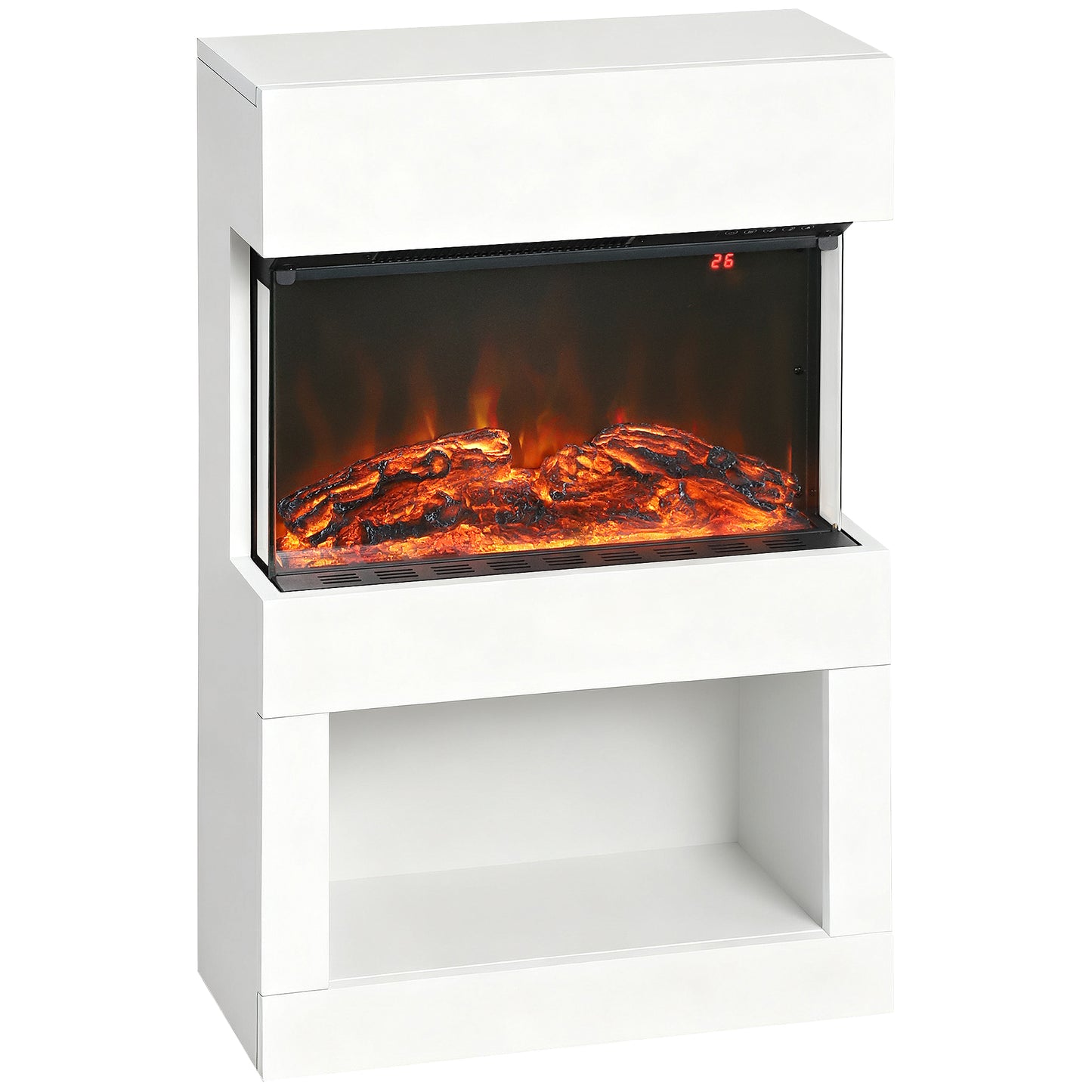 19" Electric Fireplace with Surround, 3D Flame Effect, 6 Colours & 3 Brightness Levels