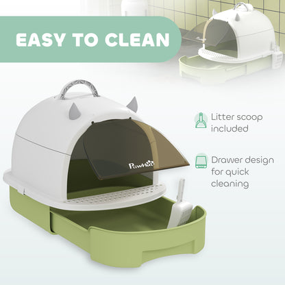 Enclosed Cat Litter Box w/ Pull-Out Drawer, Scoop, Deodorising Bags for Odour Control, Privacy, Portable, Easy to Clean
