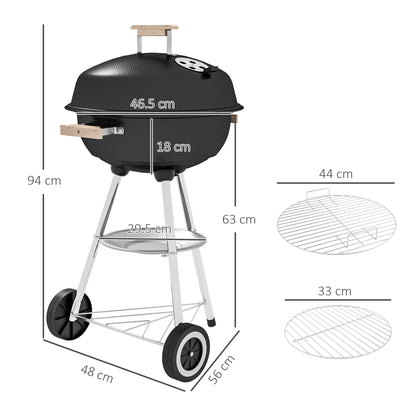 Portable Round Kettle Charcoal Grill BBQ Smoker with Lid Outdoor Heat Control Party Patio Barbecue Garden
