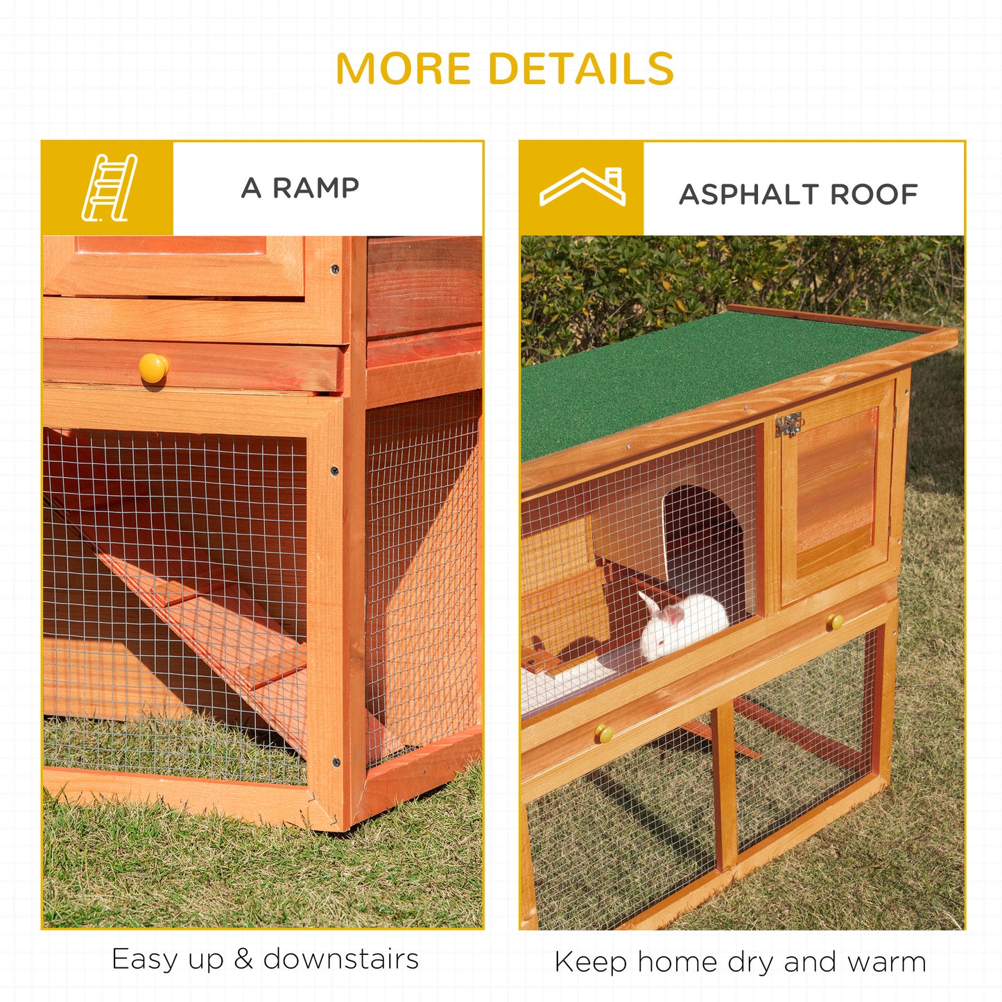 Two-Tier Rabbit Hutch, Wooden Outdoor Pet Cage, with Opening Top