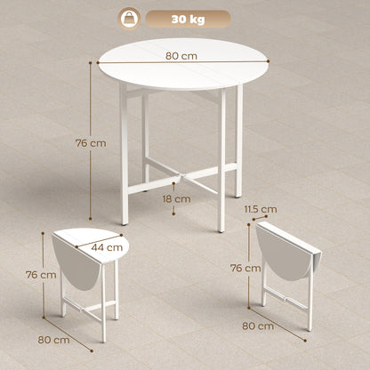 Collapsible Drop Leaf Table, Folding Dining Table for Small Spaces, Extendable Kitchen Table with Steel Frame, White