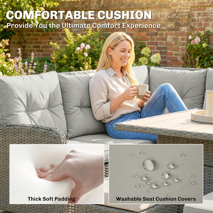 6 Pieces Outdoor PE Rattan Garden Furniture, Patio Wicker Sectional Conversation Corner Sofa
