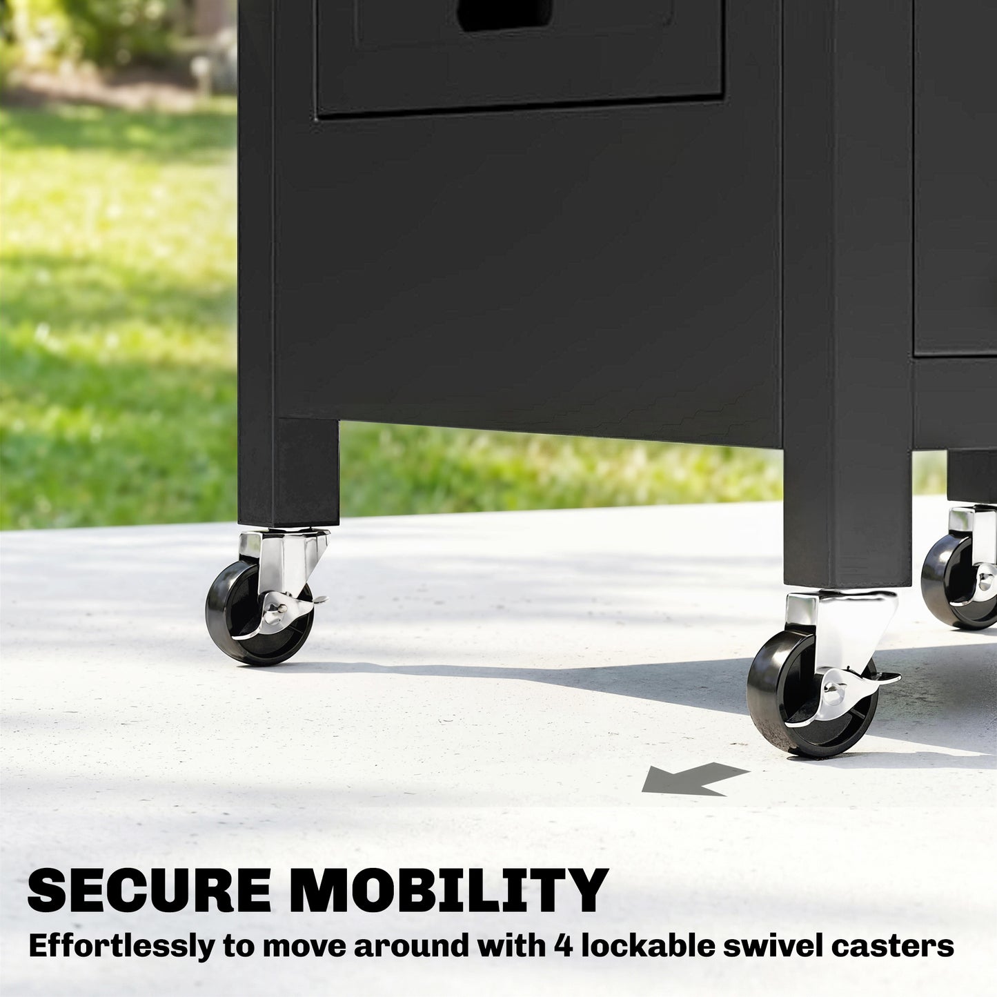 Outdoor Grill Cart with Stainless Steel Tabletop, BBQ Table with a Cabinet, Towel Holder, Bottle Opener, Black