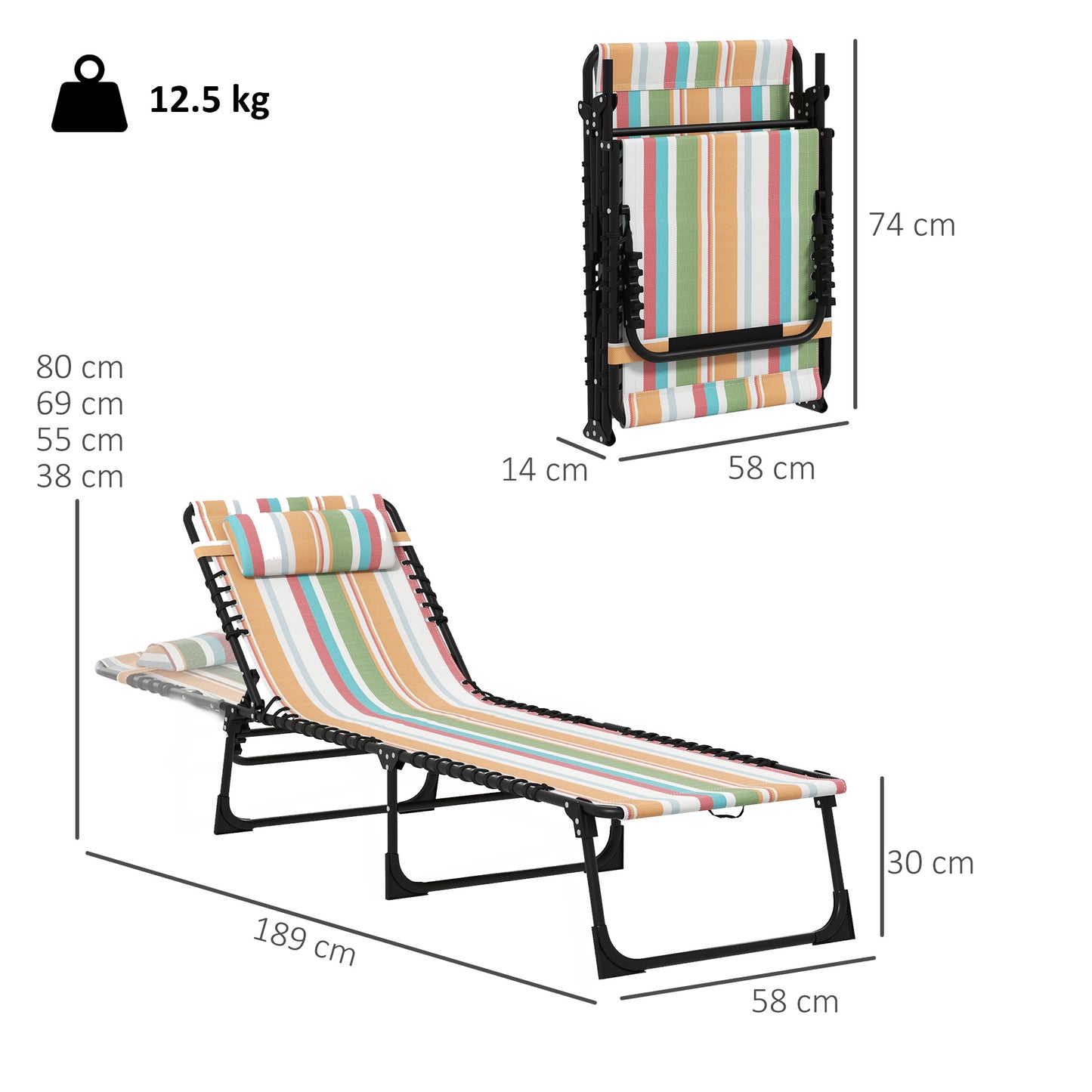 Set of Two Folding Sun Loungers, with Four-Position Backs - Multicoloured