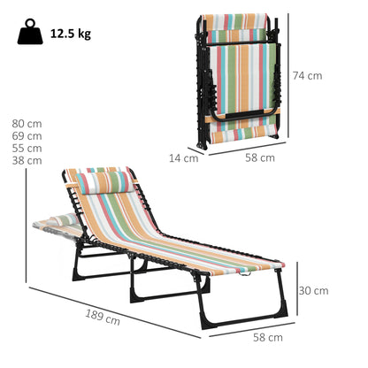 Set of Two Folding Sun Loungers, with Four-Position Backs - Multicoloured