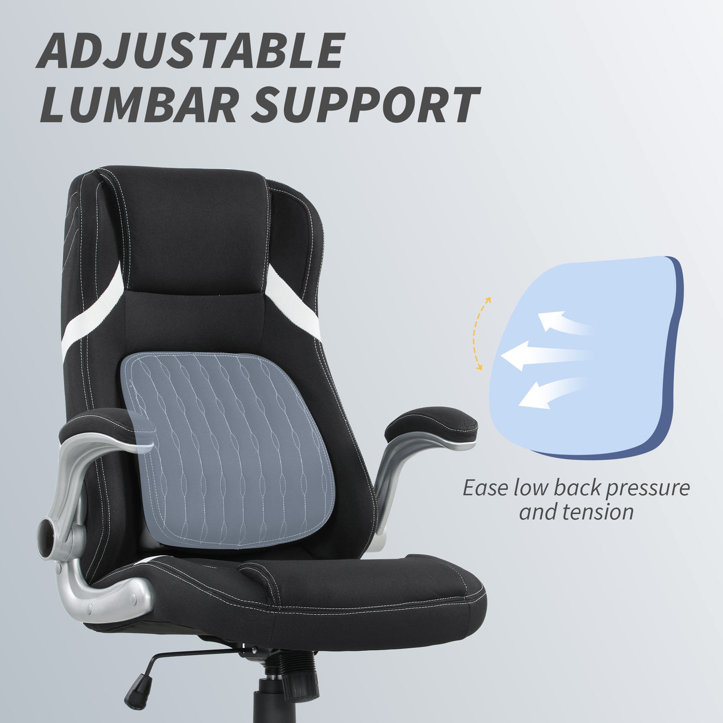 Linen-Look Office Chair, with Adjustable Height and Tension - Black