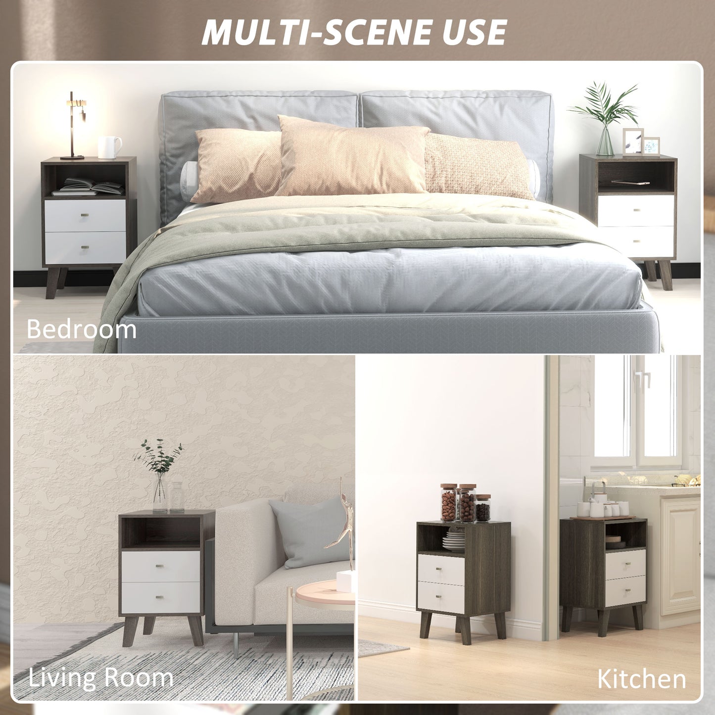 Industrial-Scandinavian Mix Bedside Table, with Drawers and Shelf