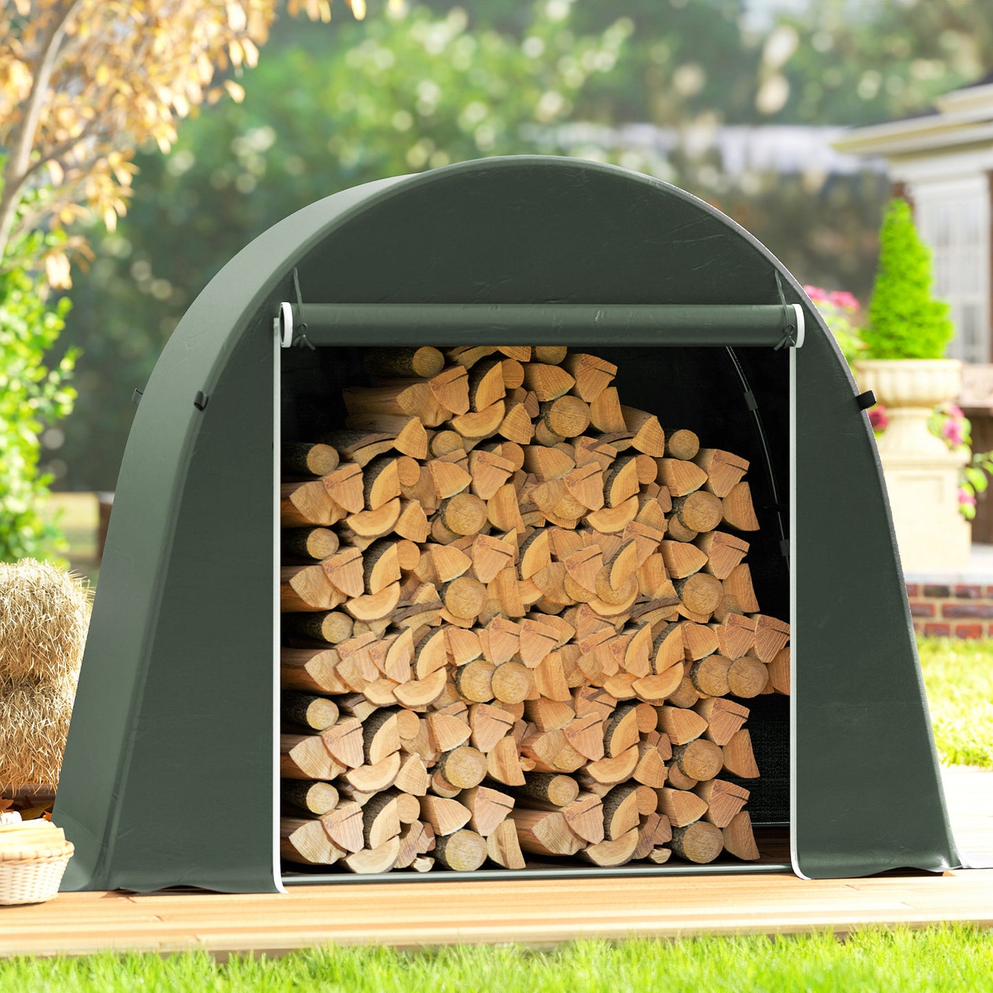 8 x 4 ft Garden Storage Tent, Waterproof Bike Tent with Roll-up Zipper Door and Galvanised Metal Frame, Green