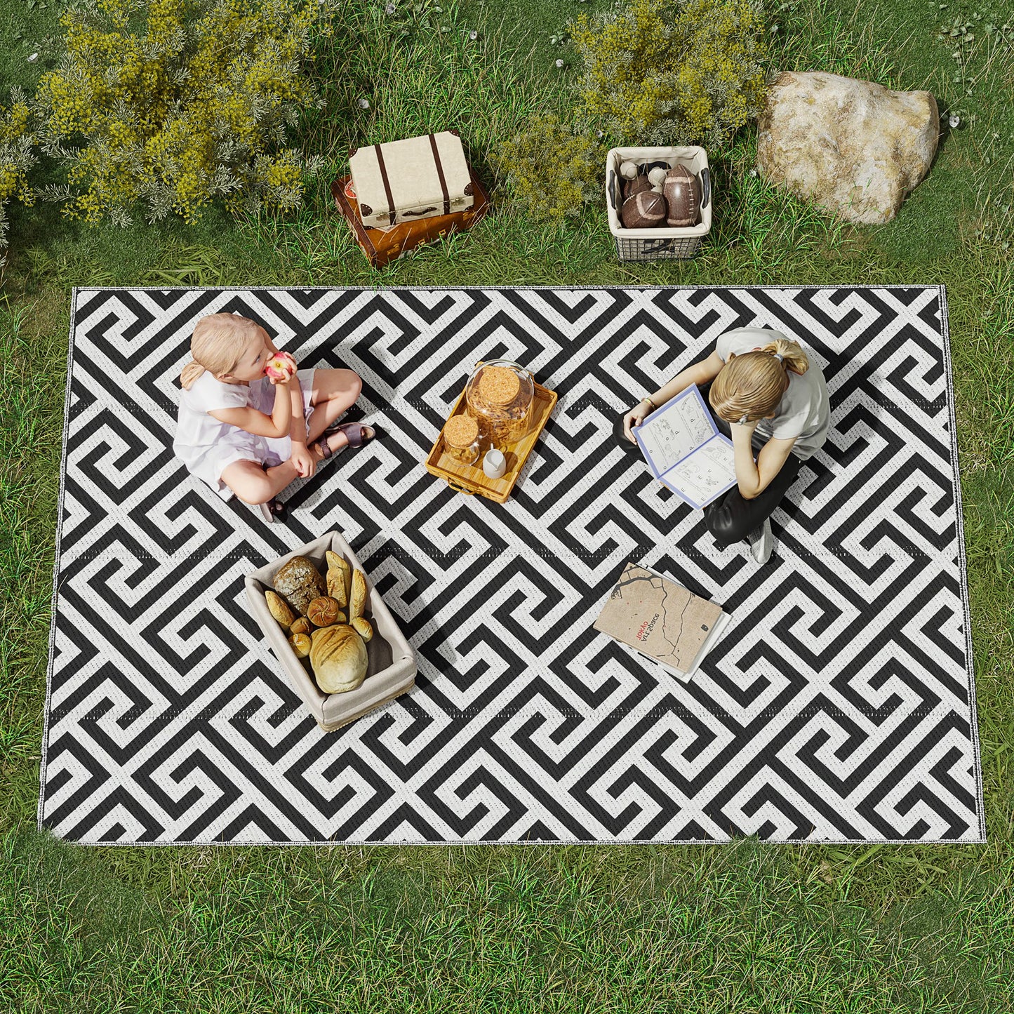 152 x 243 cm(5x 8ft) Outdoor Rug Reversible Mat Plastic Straw Rug Portable RV Camping Mat for Garden Deck Picnic Indoor