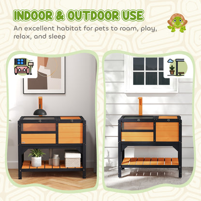 Wooden Tortoise House, with Shelter, Run, Shelf, Lamp Holder, Tray, Yellow