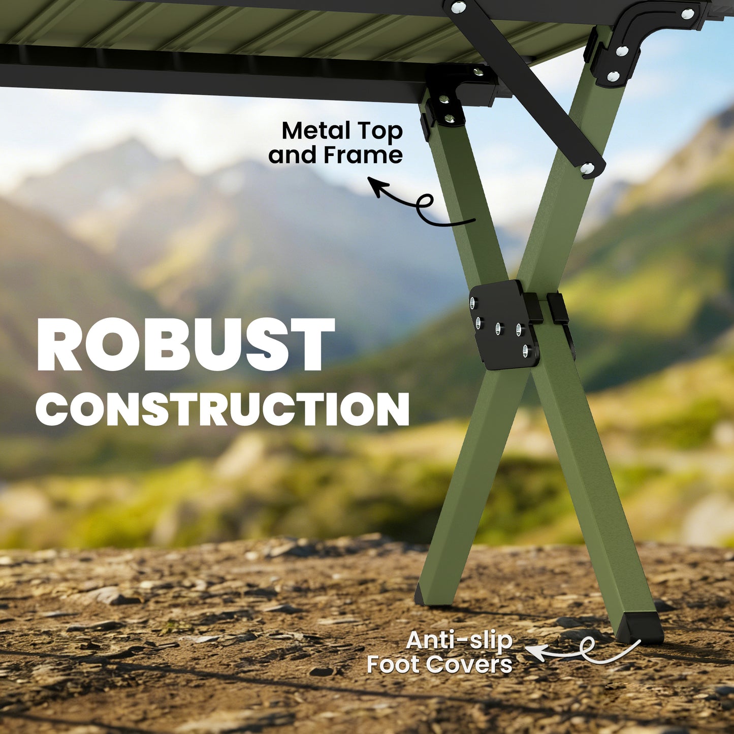 4ft Folding Camping Table, Waterproof Picnic Table with Roll Up Top, Carrying Bag and Metal Frame, Green