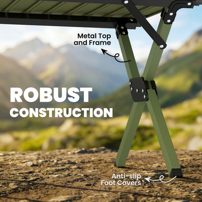 4ft Folding Camping Table, Waterproof Picnic Table with Roll Up Top, Carrying Bag and Metal Frame, Green