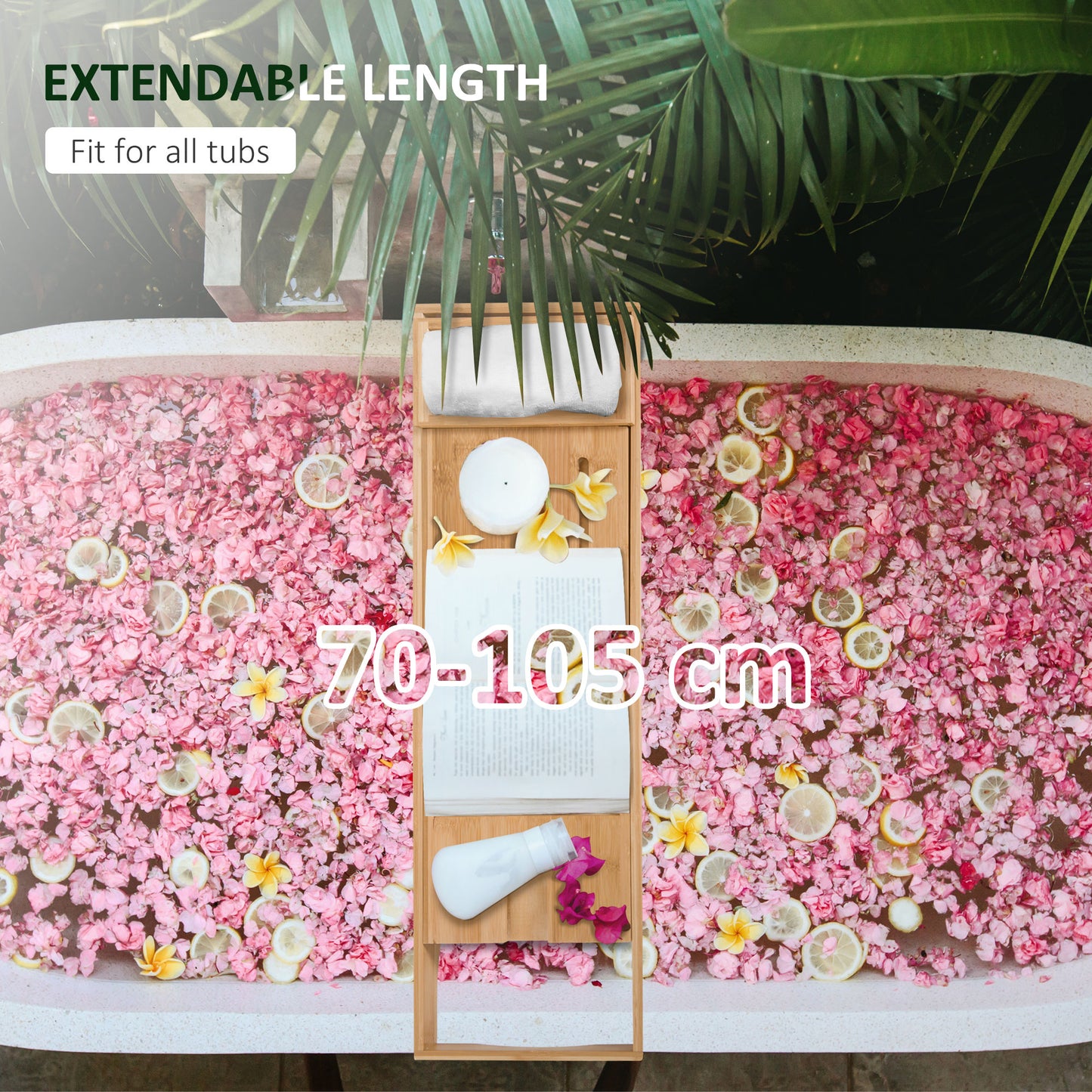 Extendable Bamboo Bathtub Shelf Rack Bath Caddy Tray Bathroom Storage