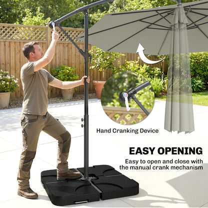 3m Overhanging Parasol, with Base, Weights and Cover - Light Grey