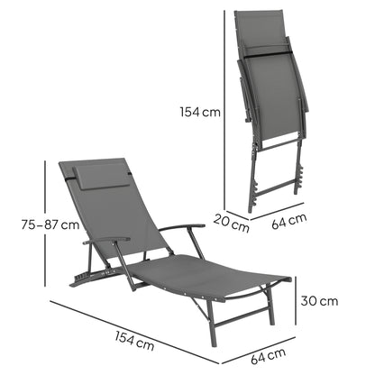 Set of Two Adjustable Back Sun Loungers - Grey