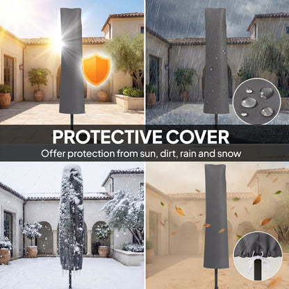 3 x 3 m Garden Cantilever Parasol w/ Light, Cover, UPF50+ Patio Umbrella w/ Wind Protection, 360° Rotation, Dark Grey
