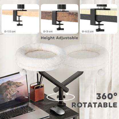 Cat Desk Bed, Cat Hammock 360° Rotatable Adjustable for Window, Table, Work, Cream White