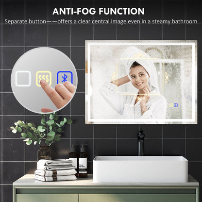 60 x 80 cm Anti-Fog LED Bathroom Mirror, with Bluetooth - Silver Tone
