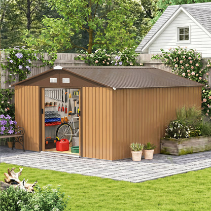 13 x 11ft Metal Garden Shed, Waterproof Outdoor Bike Storage Shed Galvanised with Vents, Foundation Kit