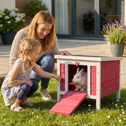 Wooden Rabbit Hutch 51 x 42 x 43 cm, Red