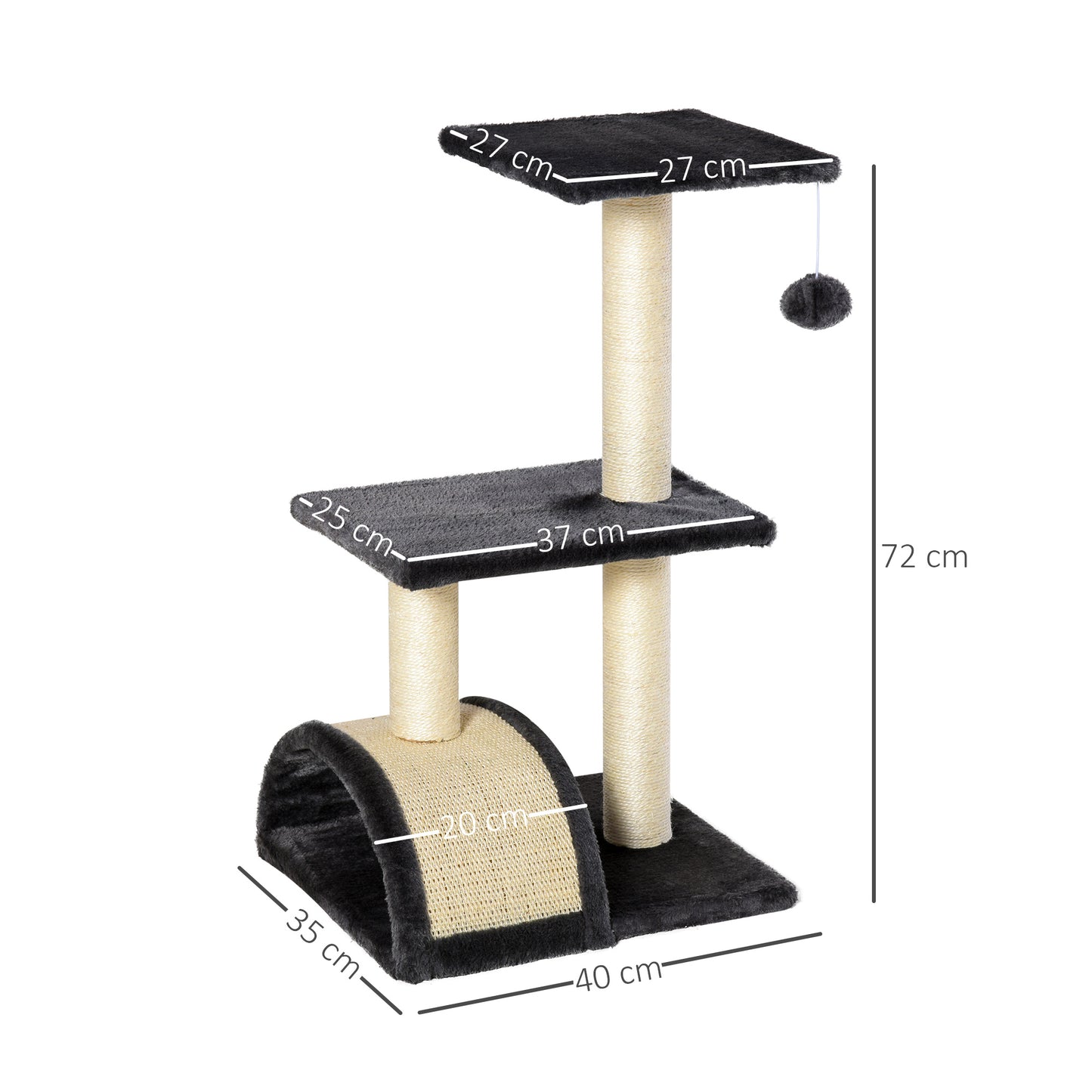 72cm Cat Tree with Scratching Post, Pad for Indoor Cats - Smoky Grey