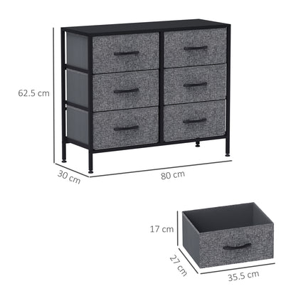 Fabric Chest of Drawers, Industrial Bedroom Dresser with 6 Fabric Drawers, Steel Frame and Wooden Top for Nursery