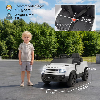Land Rover Licensed 12V Kids Ride on Car with Remote, Suspension, Slow Start, 3 Speeds, Lights, Music, Horn, White