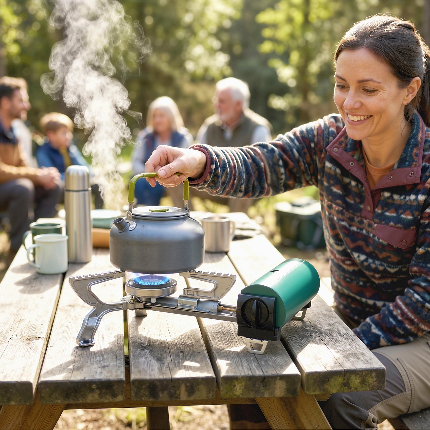 2670W Foldable Camping Stove with Safety Shut-Off, Piezo Ignition Gas Stove with Carry Bag, Green