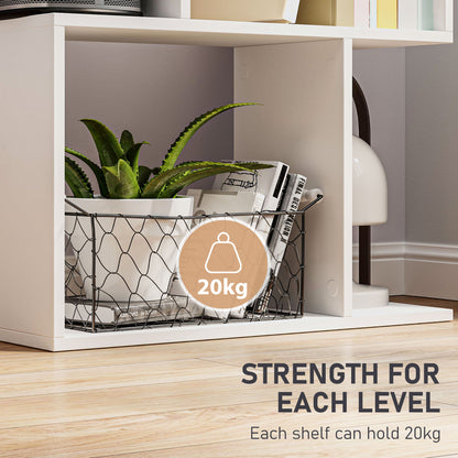 Bookcase, S-Shaped Wooden Bookshelf, 5 Tiers Freestanding Storage Shelf, Home Office Display Stand Rack, White
