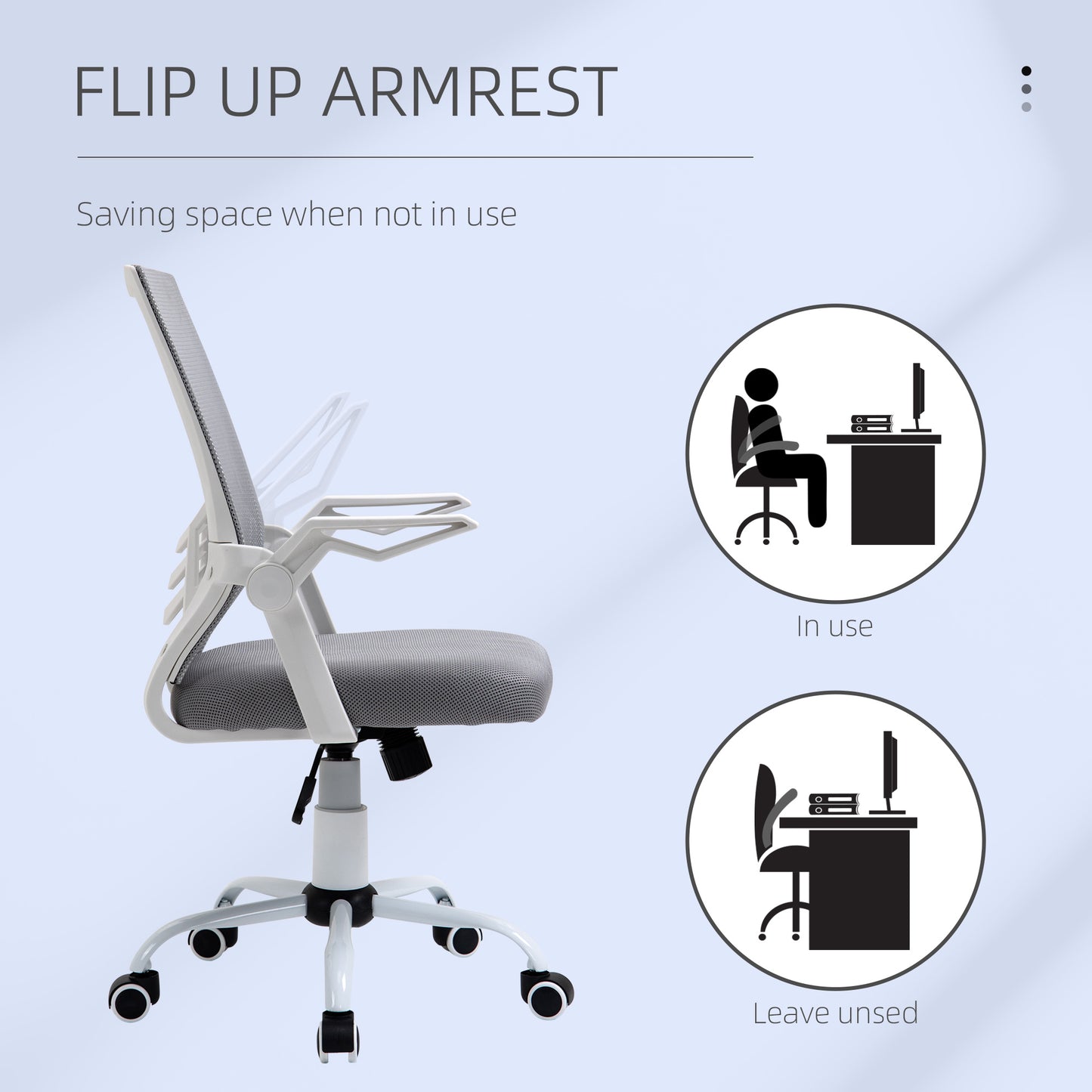 Office Chair with Flip-up Armrest, Mid Back Desk Chair with Mesh Back, Lumbar Support, Adjustable Height