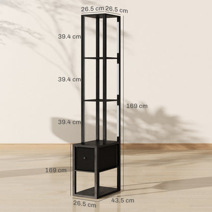 Floor Lamp with Shelves, LED Column Modern Standing Lamp with Fabric Drawer, Adjustable Brightness