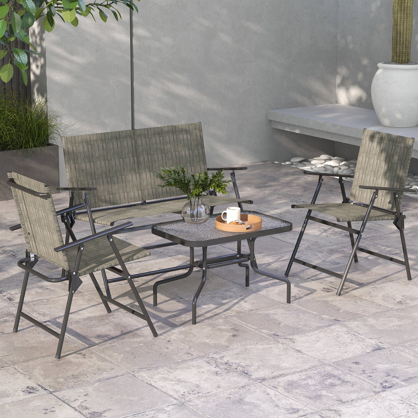 Four-Piece Metal Garden Sofa Set - Mixed Brown