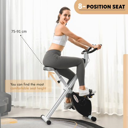 Folding and Quiet Exercise Bike with 8-Level Magnetic Resistance and Heart Rate Sensor, for Home Gym, Black and White