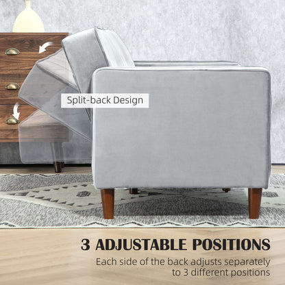 Modern Convertible Sofa Futon Velvet-Touch Tufted Couch with Adjustable Split Back, Light Grey