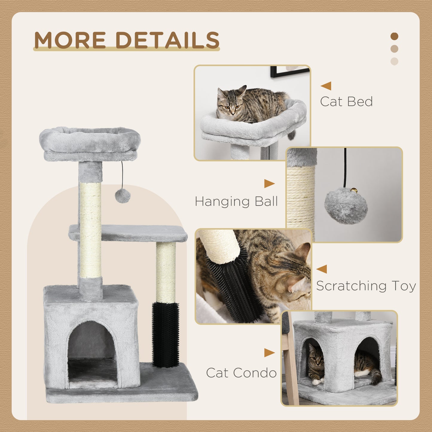 Cat Tree for Indoor Cats Climbing Tower Kitten Scratch Post Activity Center Kitten, Grey