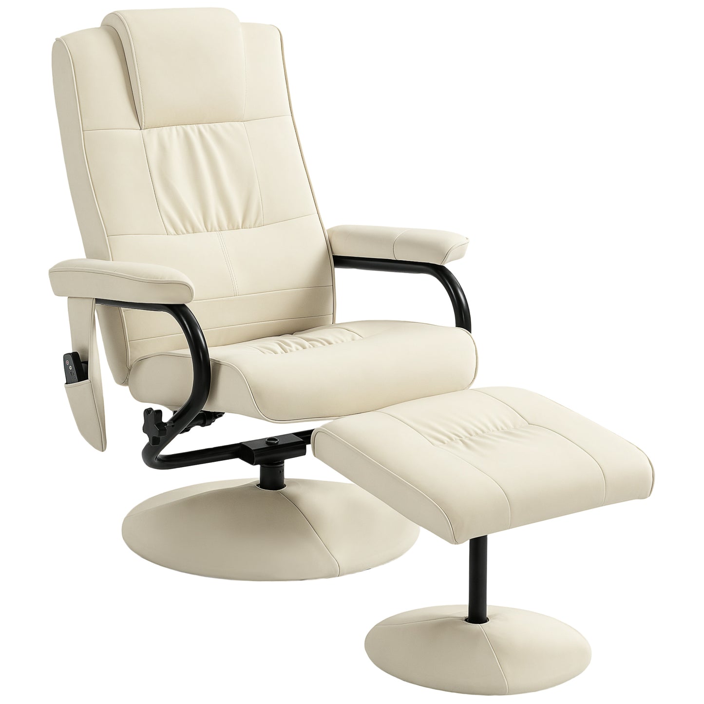 Swivel Recliner Chair and Footstool, Faux Leather Massage Recliner Armchair with Remote Control and Round Wrapped Base