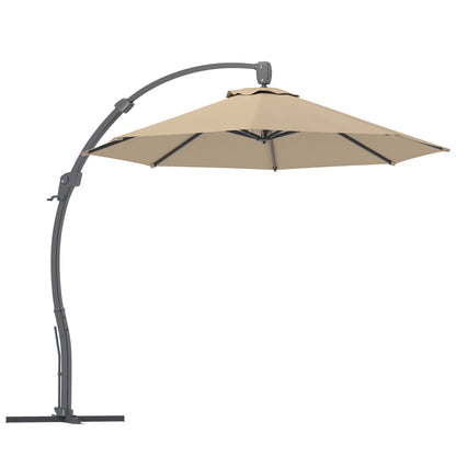 3(m) Garden Cantilever Parasol, Round Overhanging Umbrella with Crank Handle, Cross Base, Aluminium Frame and 360° Rotation